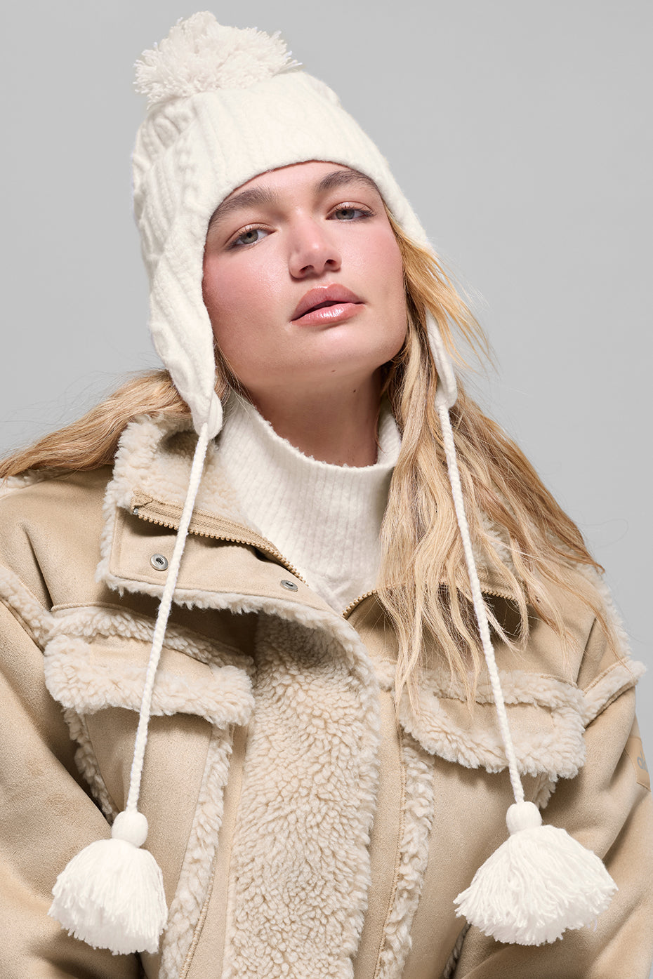 Cable Knit Winter Bliss Earflap Beanie - Ivory