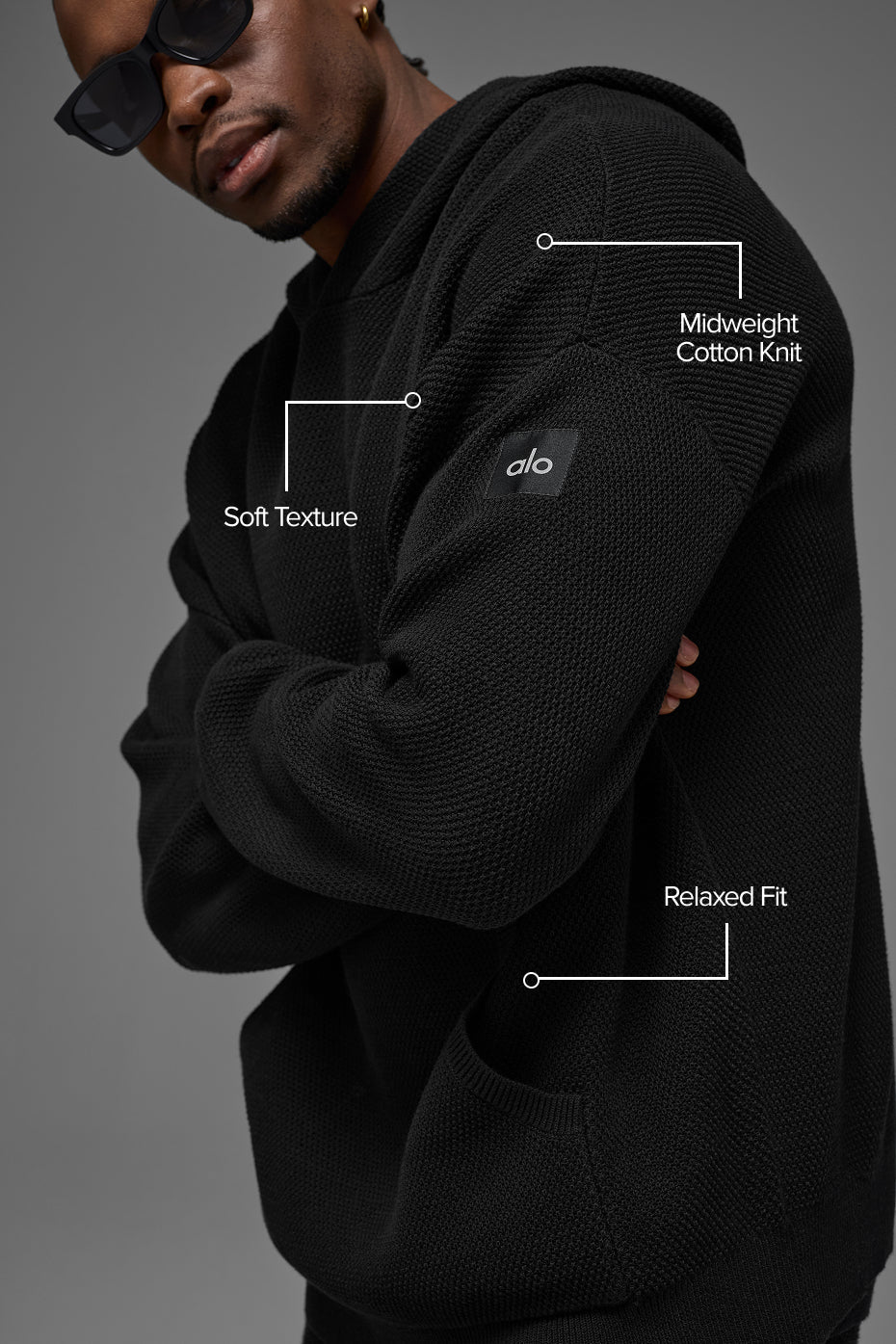 Sports Club Sweater Knit Hoodie - Black