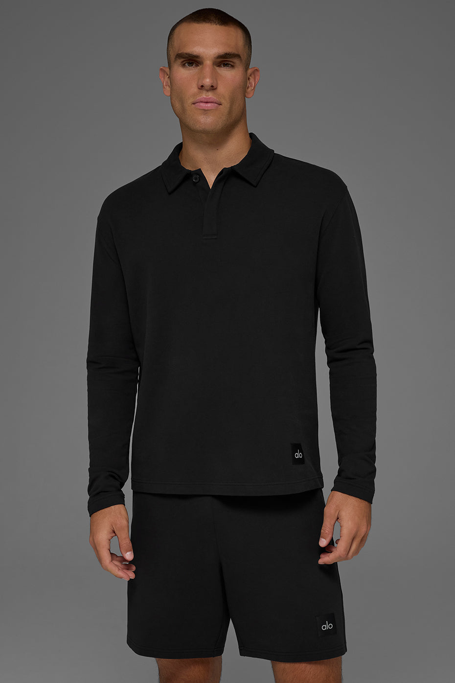 Double Take Long Sleeve Polo - Black