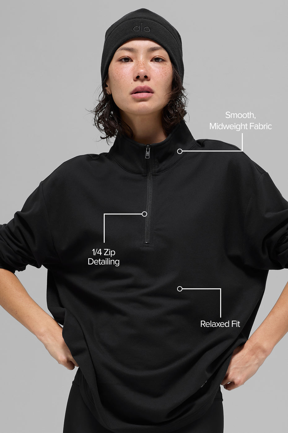 Double Take Long Sleeve 1/4 Zip - Black