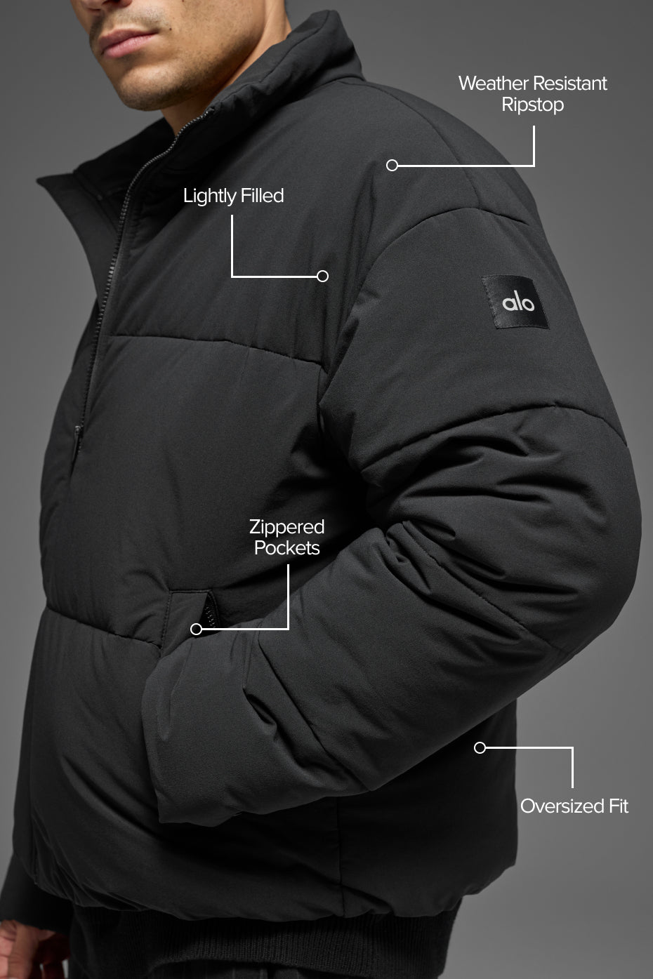 Stretch Woven Street Puffer - Black