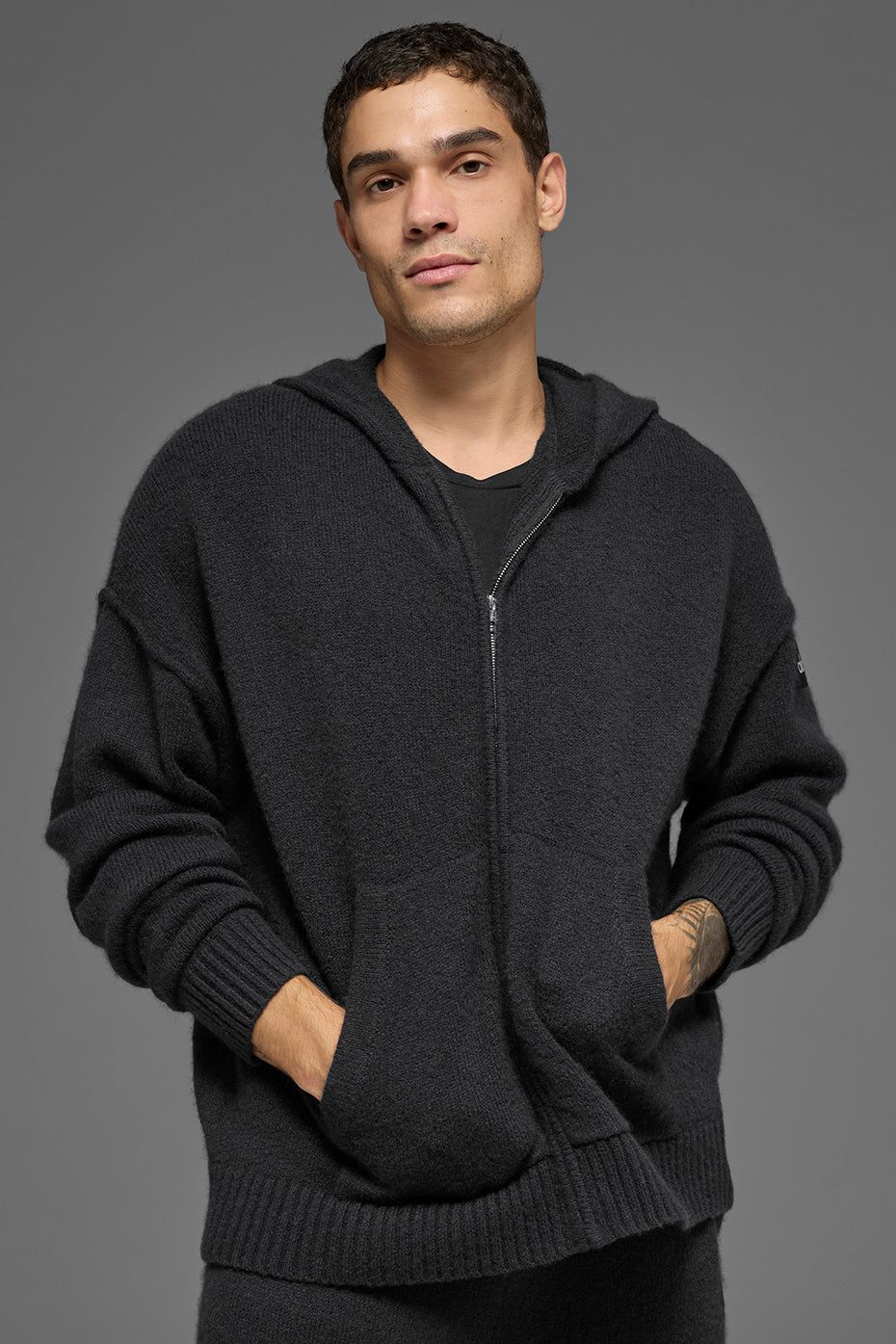 Wool Cashmere New Class Full Zip Hoodie - Black