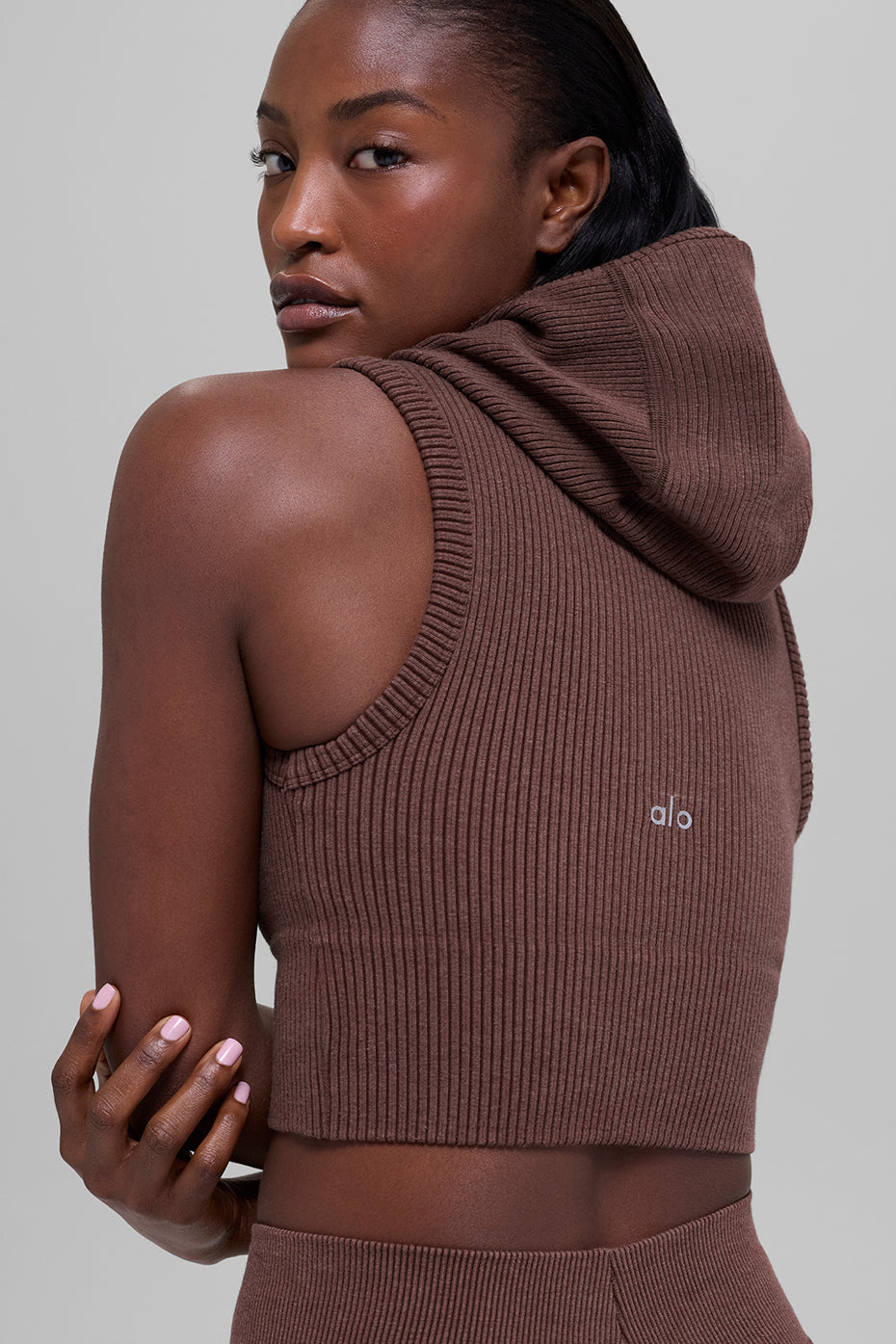 Seamless Two Tone Rib Hooded Vest - Brownstone Heather