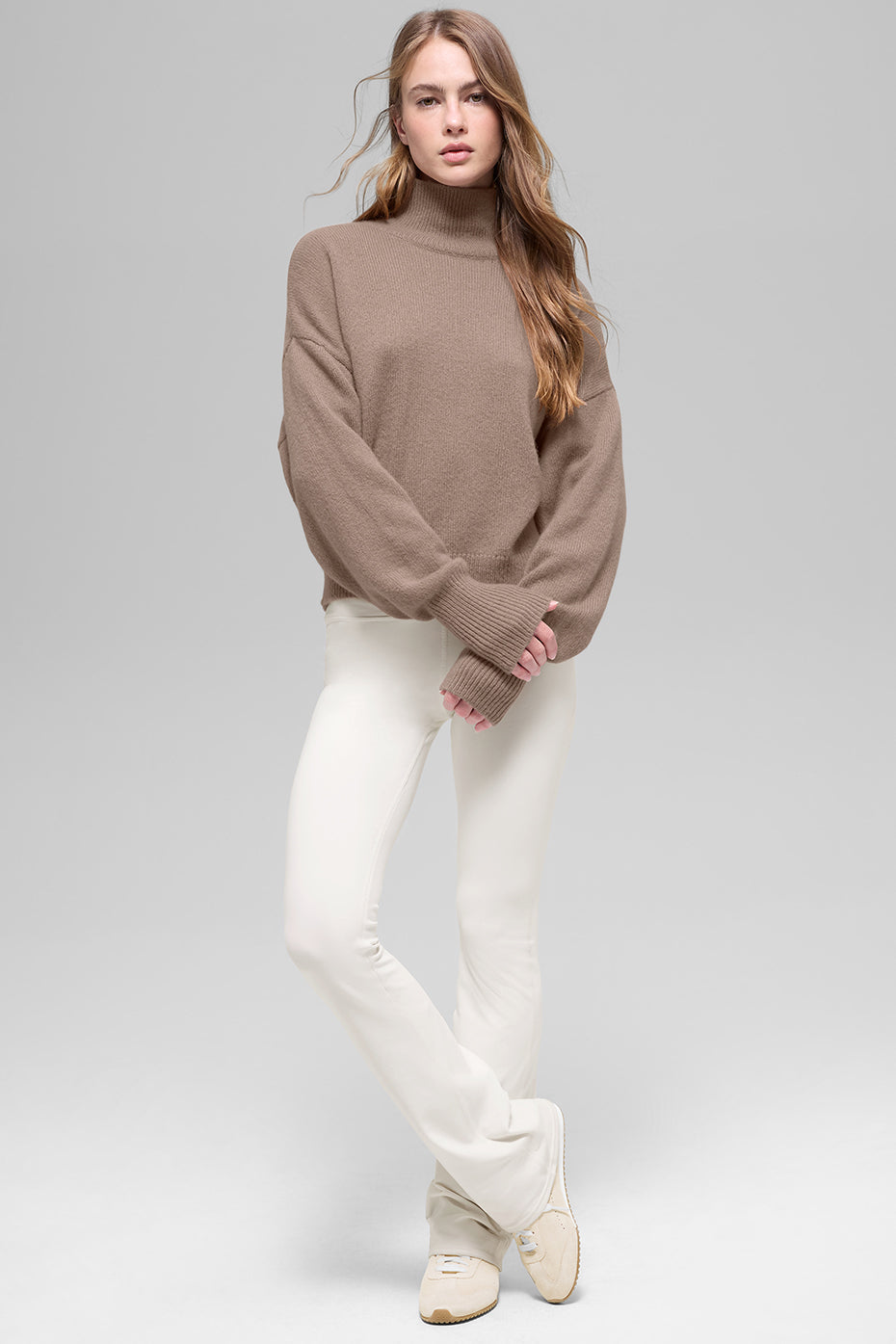 Wool Cashmere Cropped New Class Turtleneck Sweater - Chai Latte