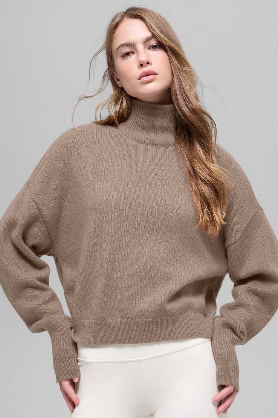 Wool Cashmere Cropped New Class Turtleneck Sweater - Chai Latte