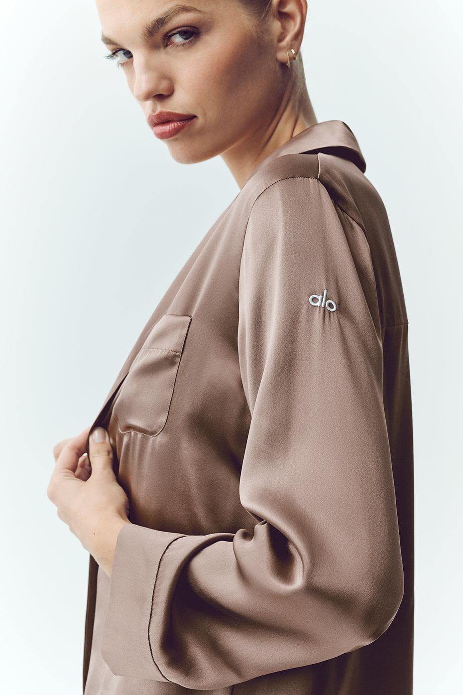 Silk Luminous Button Up - Alpine Cocoa