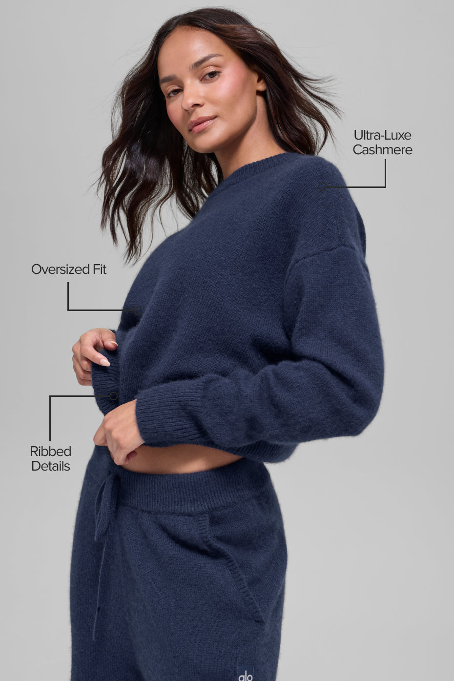 Wool Cashmere Cropped New Class Crewneck Sweater - Navy