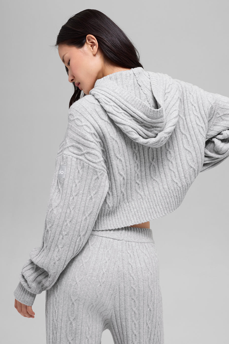 Cable Knit Winter Bliss Hoodie - Athletic Heather Grey