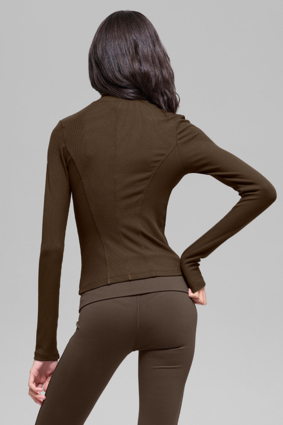 Ribbed Mesmerize Mock Neck Long Sleeve - Espresso