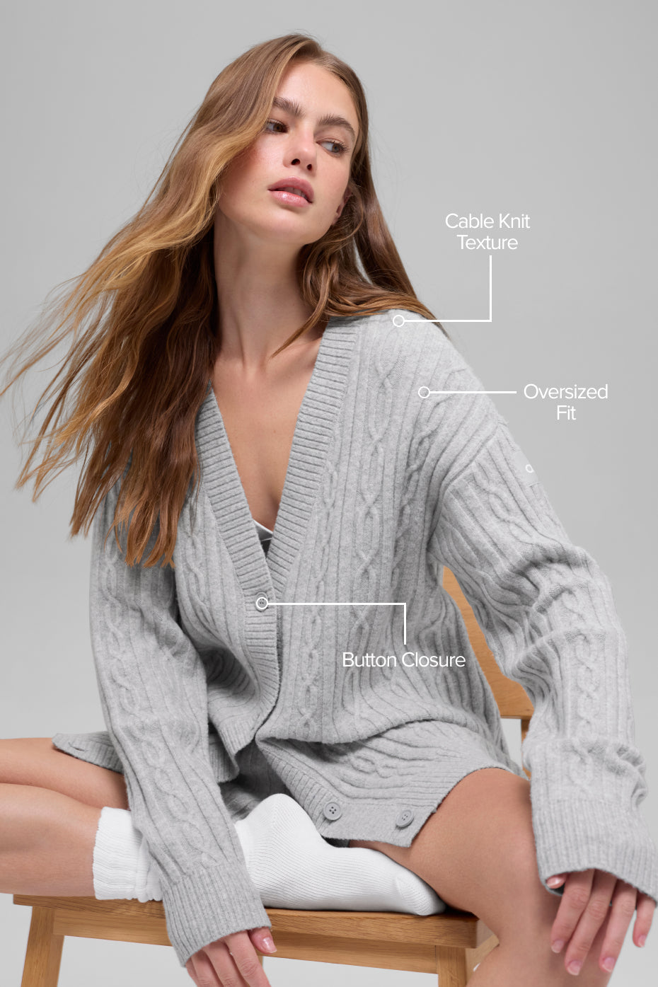 Cable Knit Winter Bliss Cardigan - Athletic Heather Grey