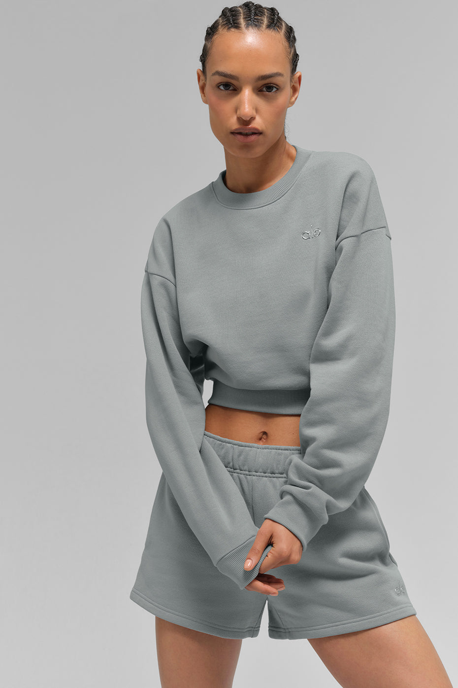 Cropped Accolade Crewneck - Lunar Grey