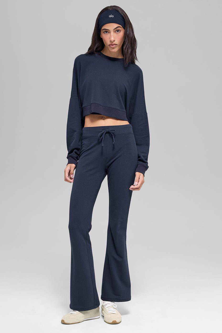Cropped Sway Crew Neck Pullover - Navy