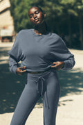 Cropped Sway Crew Neck Pullover - Bluestone
