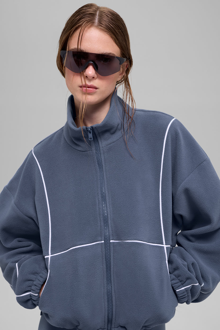 Polar Fleece Game Time Full Zip Jacket - Bluestone/White