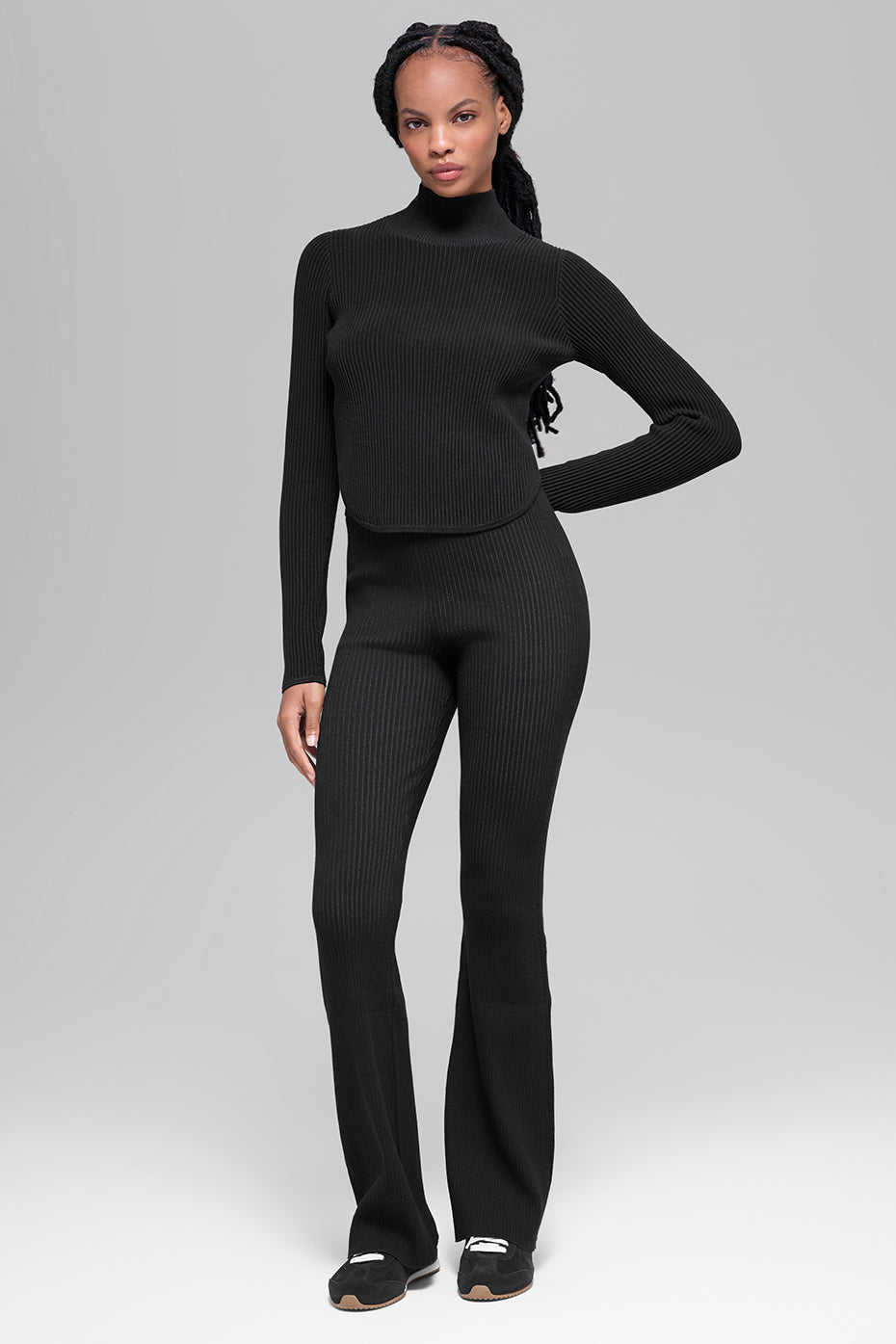 Denim Knit Backless Long Sleeve - Black/Anthracite