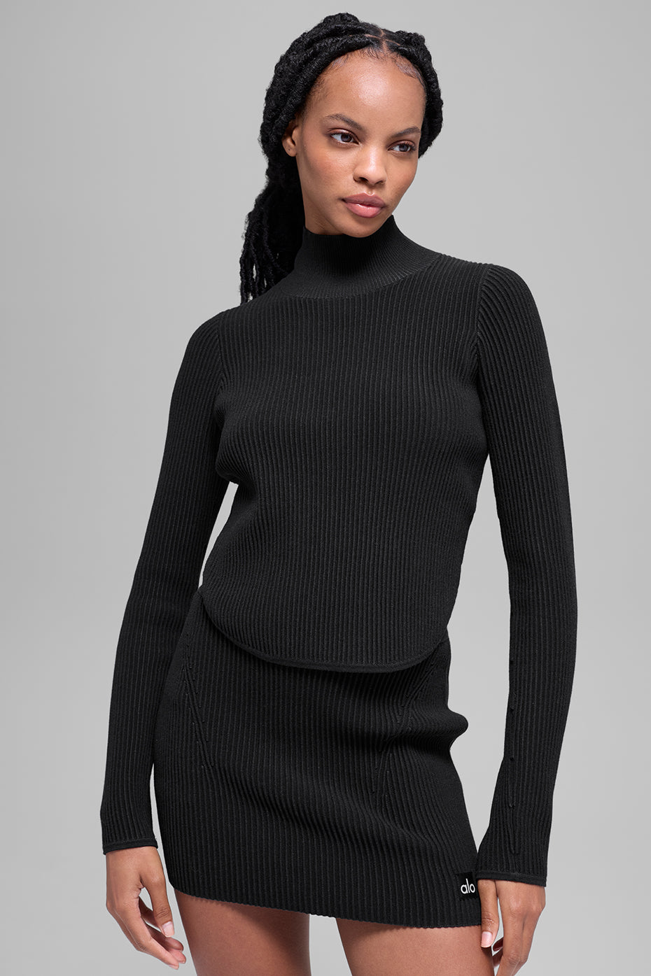 Denim Knit Backless Long Sleeve - Black/Anthracite