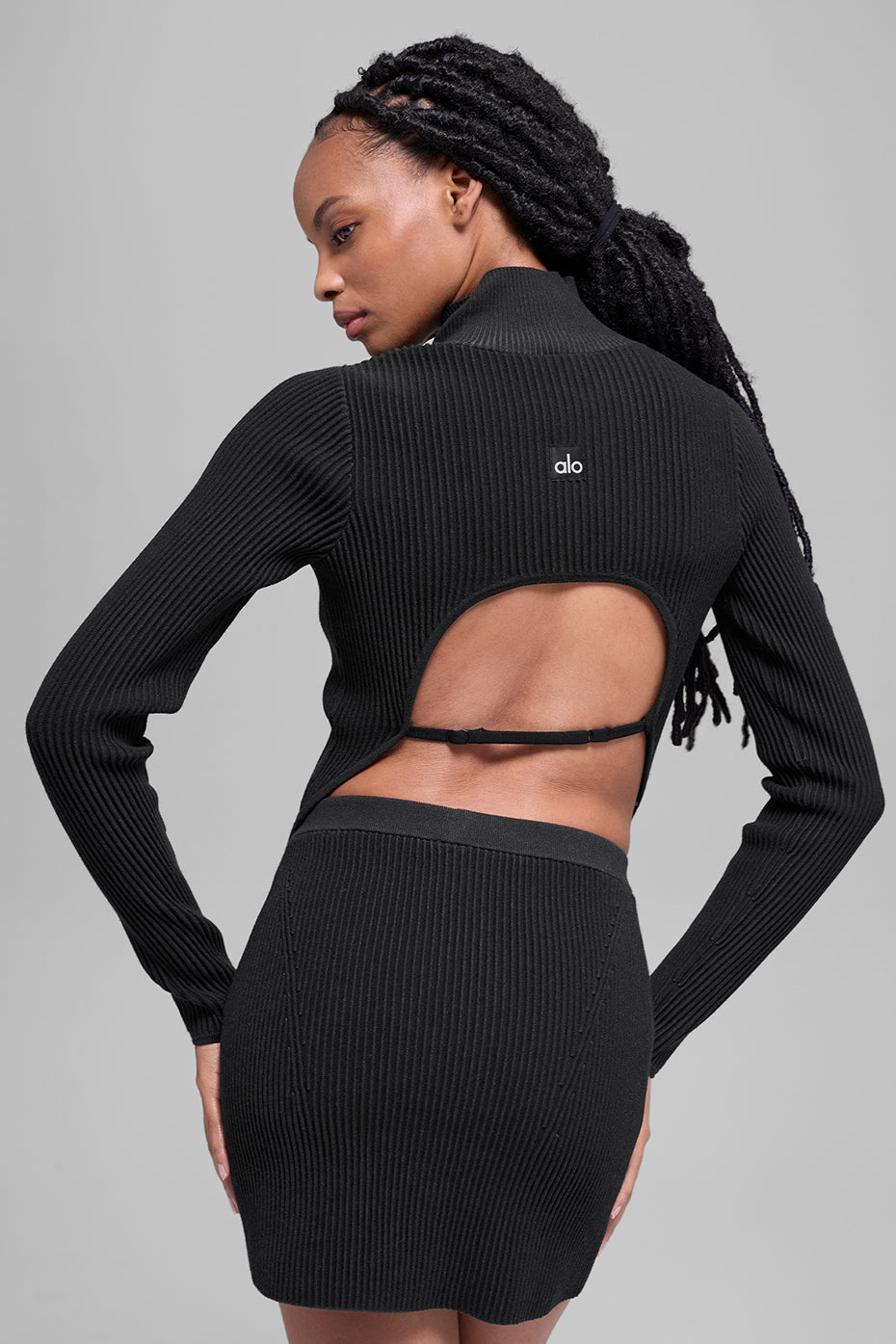 Denim Knit Backless Long Sleeve - Black/Anthracite