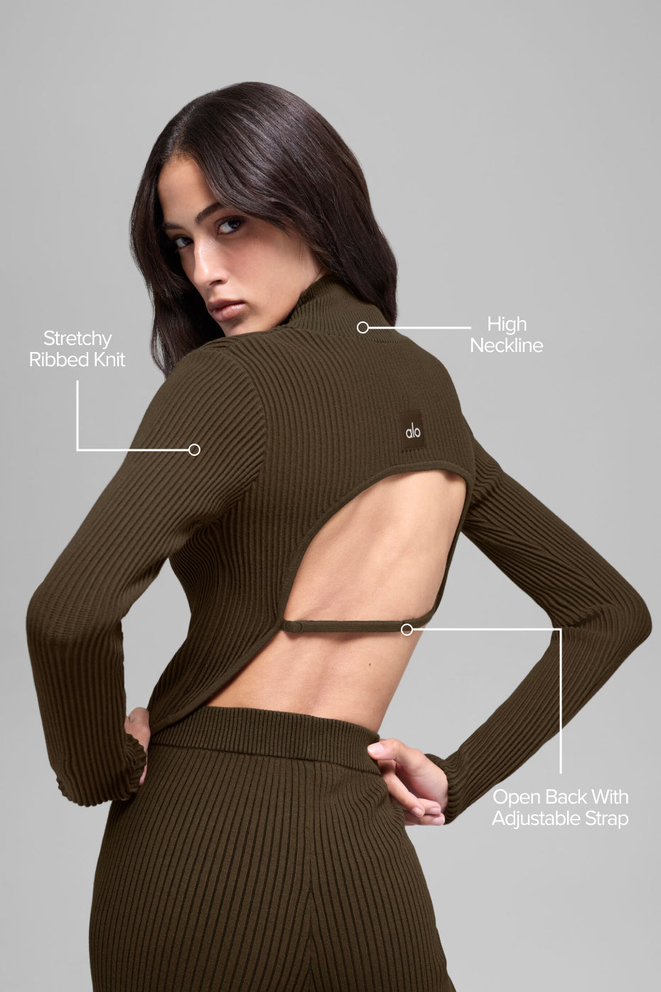 Denim Knit Backless Long Sleeve - Espresso/Black