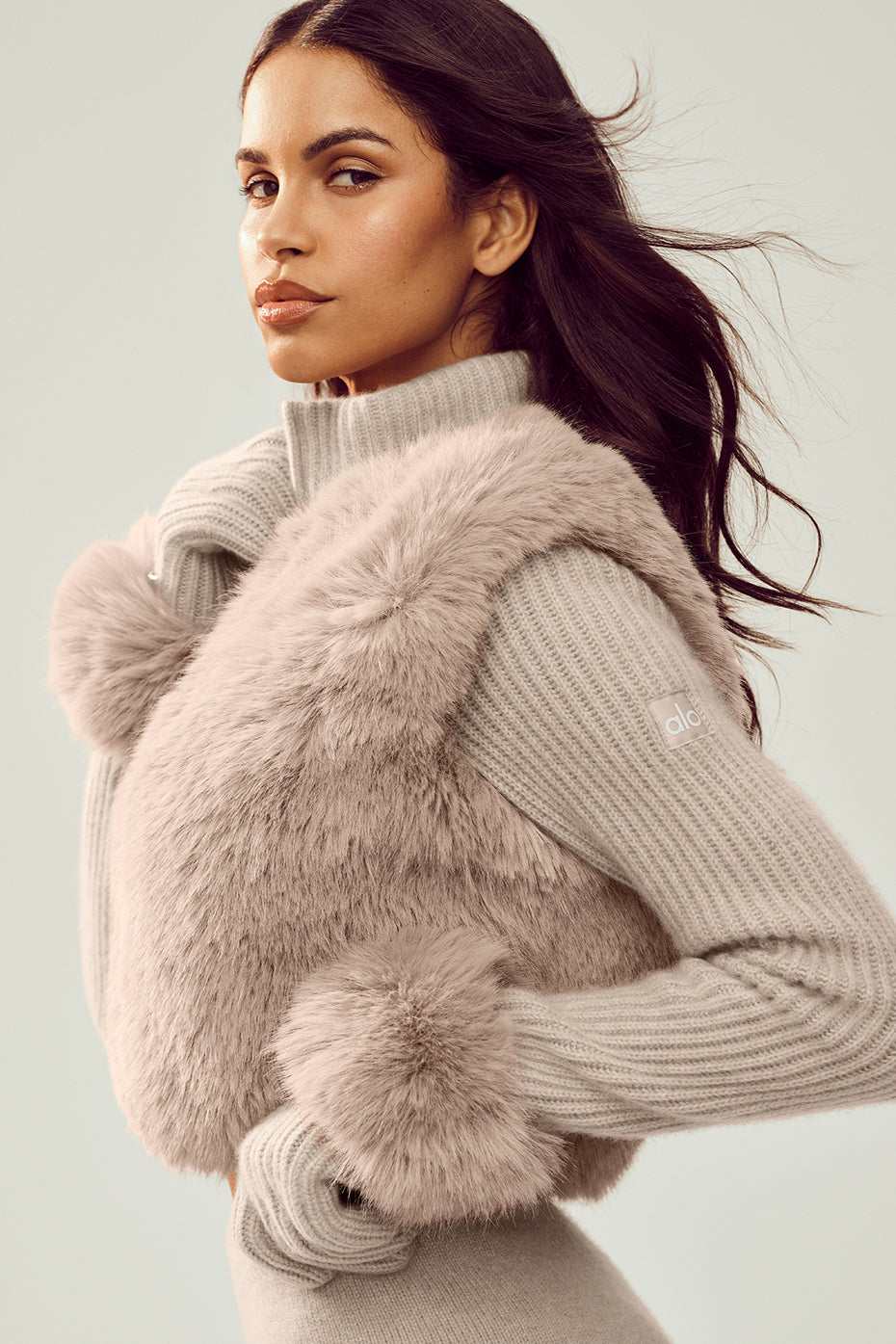 Faux Fur Cashmere Northstar Full Zip - Oat Heather