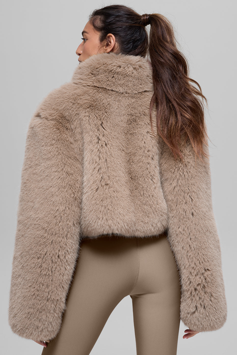 Opulent Faux Fur Cropped Jacket - Oat