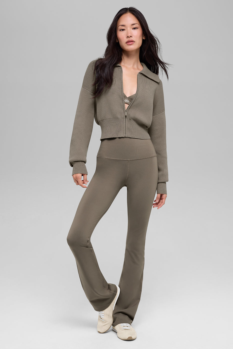 Scholar Knit Cropped Full Zip Jacket - Light Cocoa