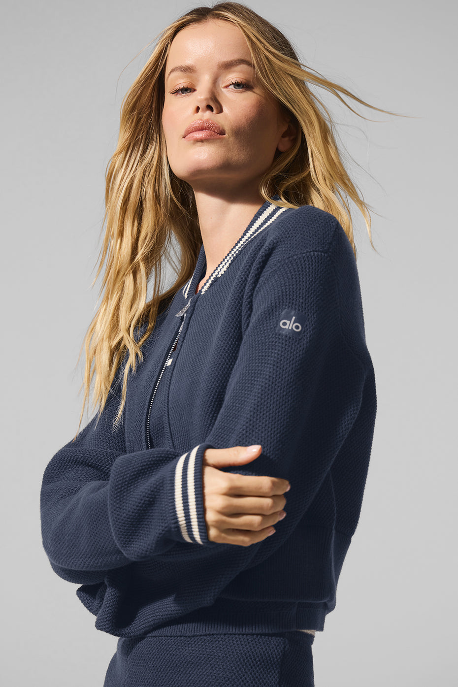 Tennis Club Sweater Knit Full Zip Jacket - Navy/Ivory