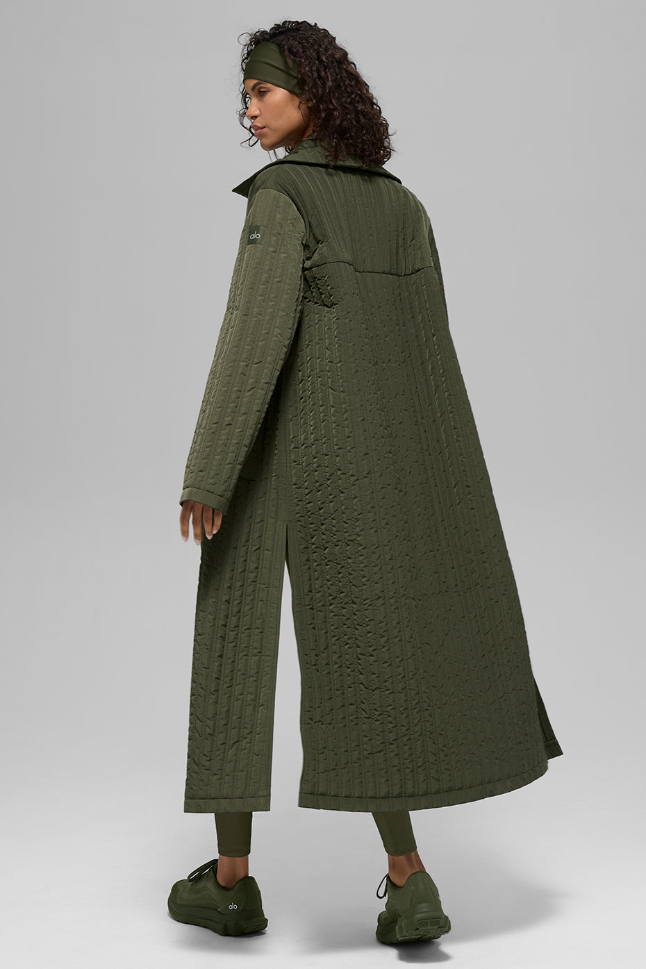 Quilted Skyline Long Coat - Green Olive