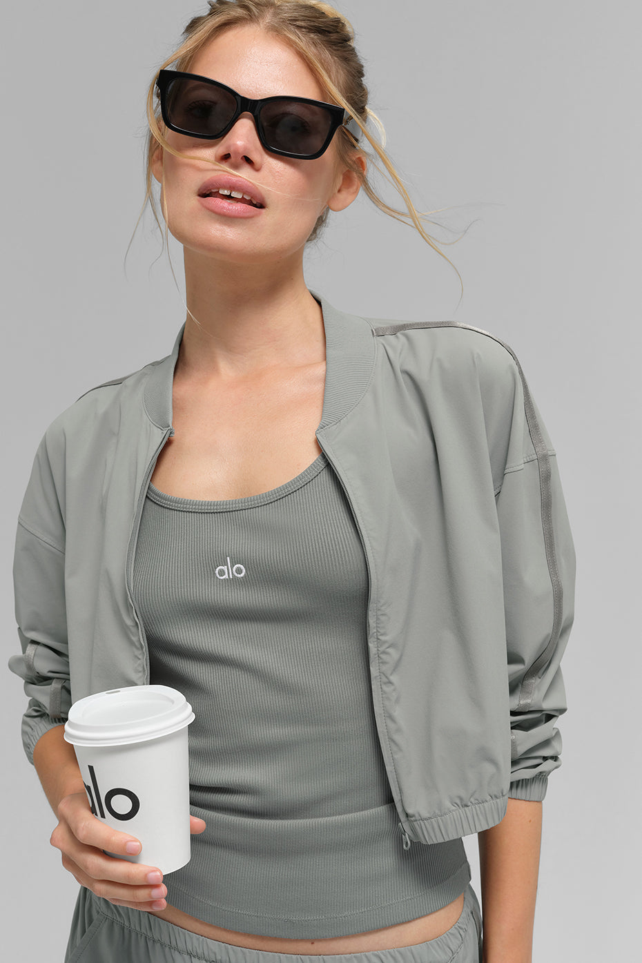 Cropped Breezy Full-Zip Cover Up - Lunar Grey