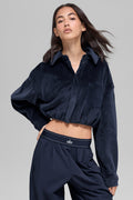 Ribbed Velour Cropped Mountain Side Jacket - Navy