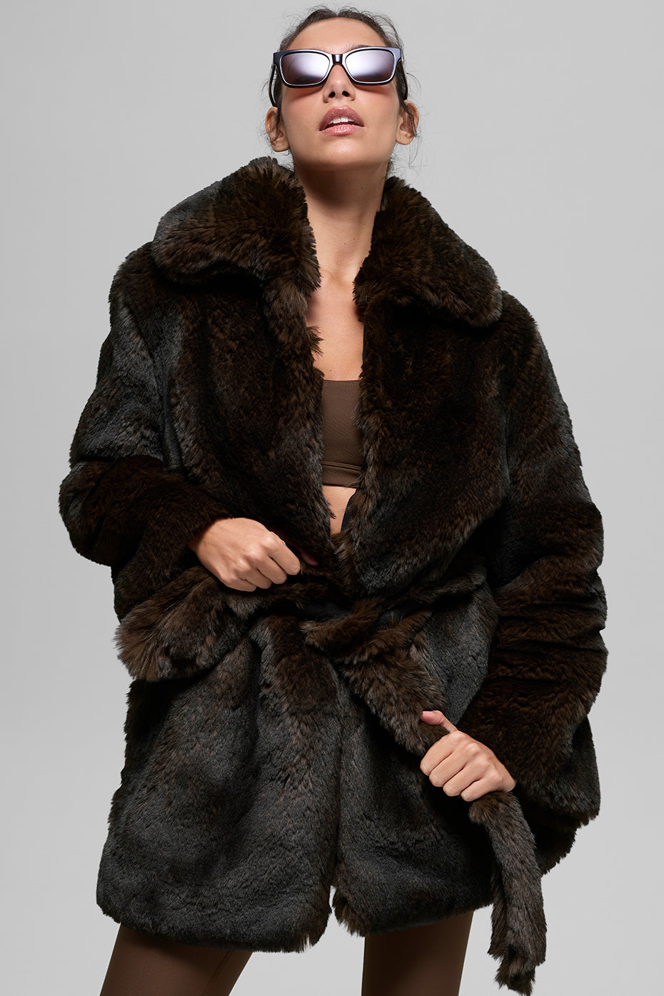 Faux Fur Starstruck Coat - Midnight Brown/Black