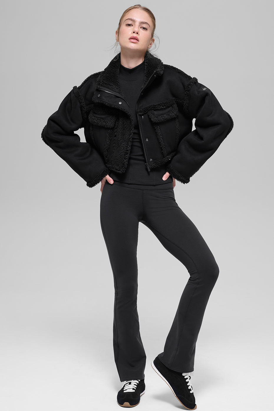 Faux Shearling Snowfall Cropped Jacket - Black