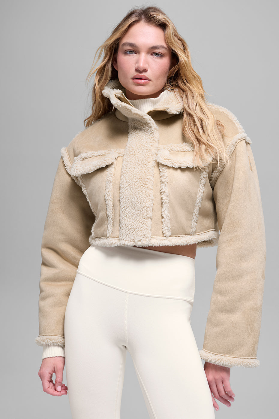 Faux Shearling Snowfall Cropped Jacket - Woodland Tan