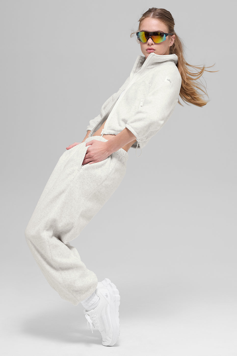 Polar Fleece Retreat Cropped Jacket - White Heather Grey