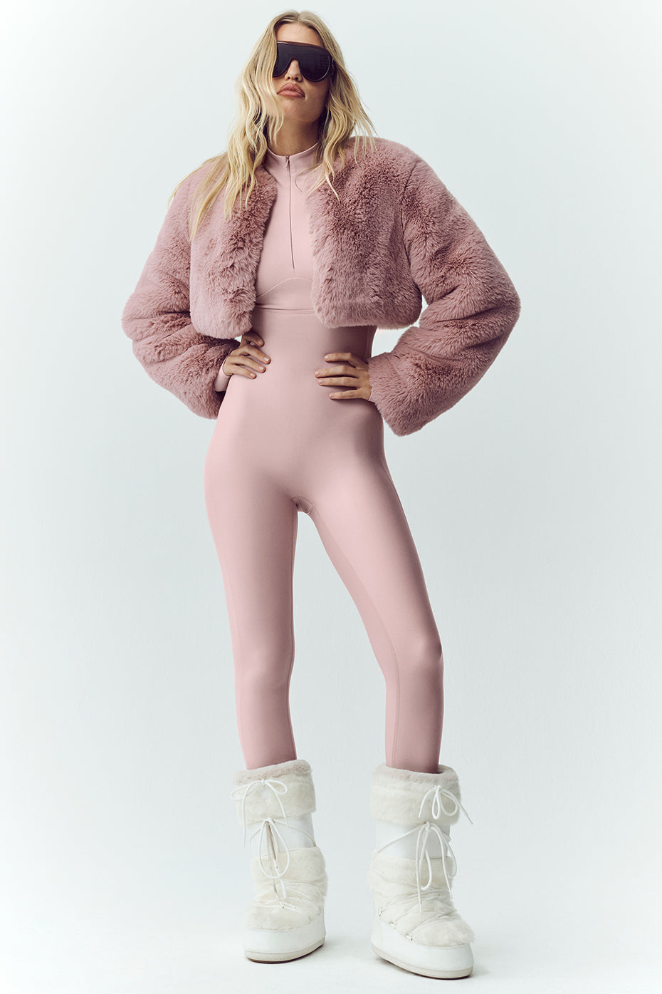 Faux Fur Chic Cropped Jacket - Pink Champagne