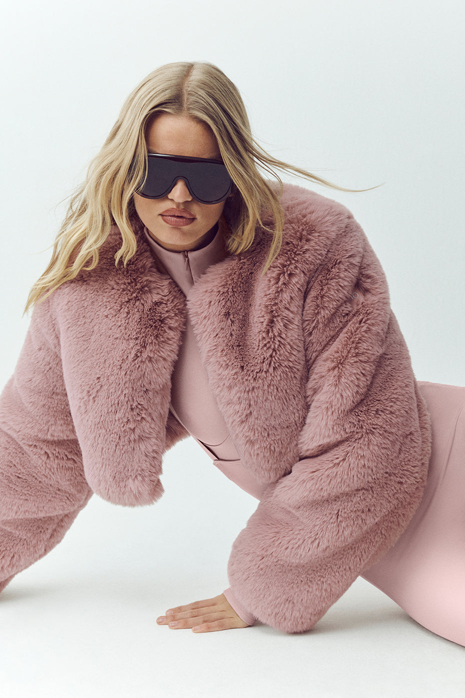Faux Fur Chic Cropped Jacket - Pink Champagne