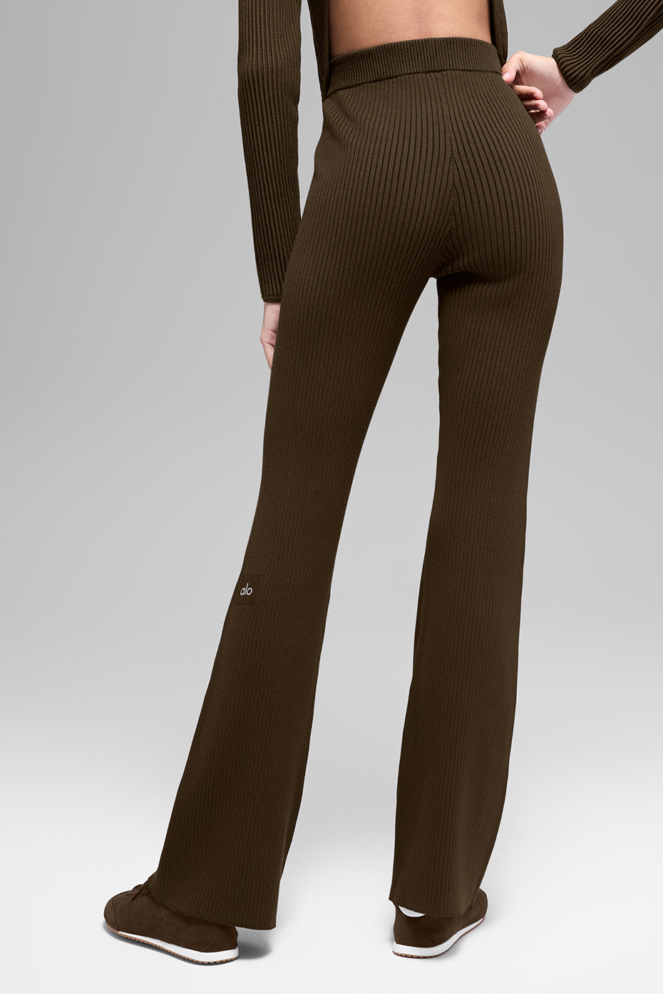 Denim Knit High-Waist Flare Pant - Espresso/Black