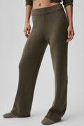 Wool Cashmere High-Waist New Class Wide Leg Pant - Olive Tree
