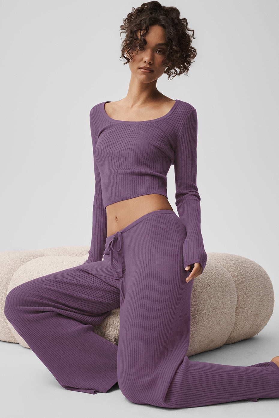 Sweater Knit Mid-Rise Unwind Wide Leg Pant - Plum Kiss