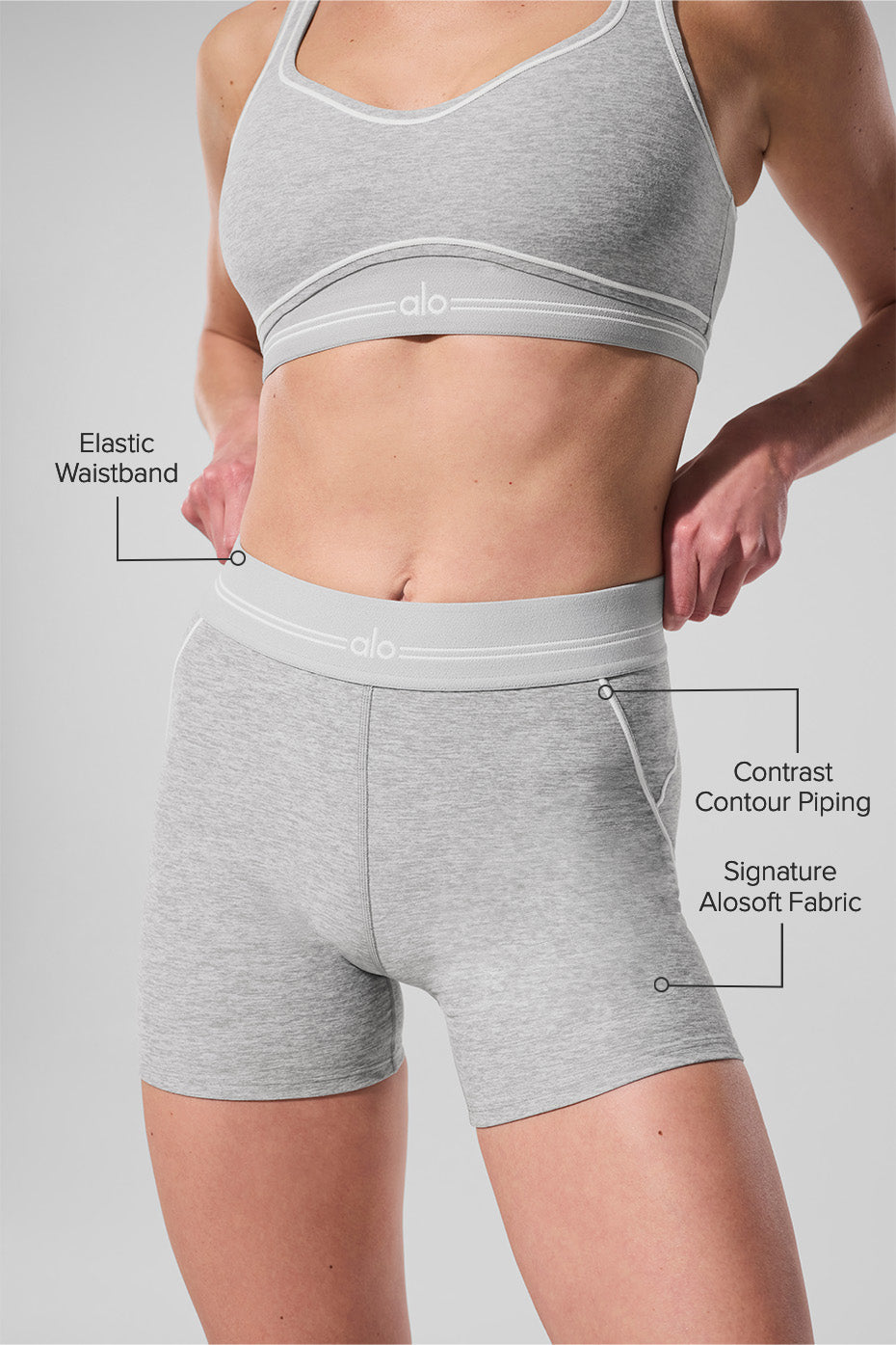 4” Alosoft High-Waist Heart Throb Short - Athletic Heather Grey/White