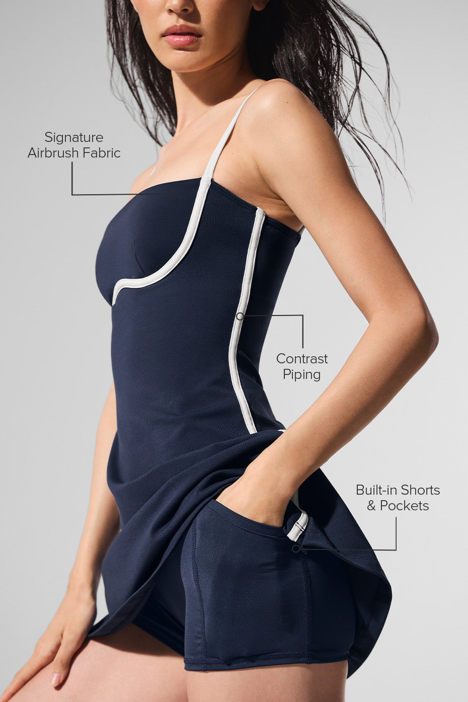 Airbrush Streamlined Dress - Navy/Ivory