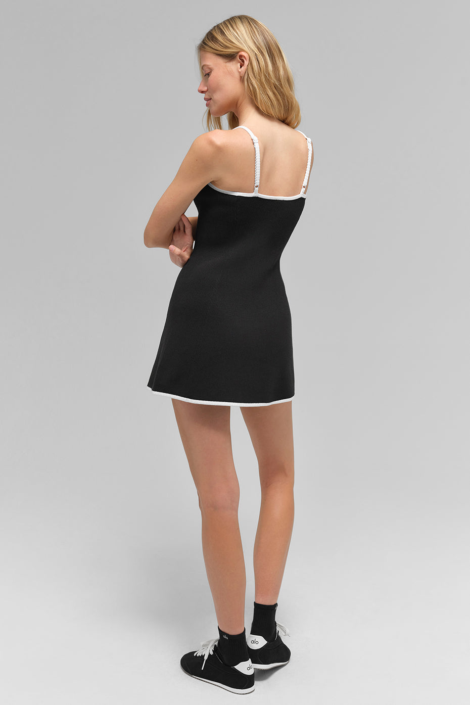 Ribbed Sweater Knit Highline Dress - Black/White