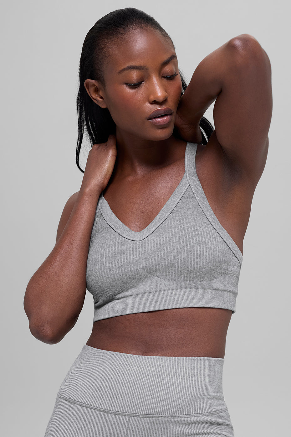 Seamless Two Tone Rib Bra - Light Misty Grey Heather