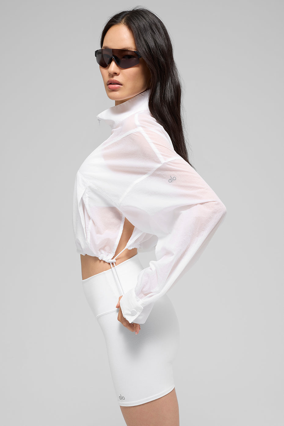 Cropped 1/4 Zip Aerial Pullover - White