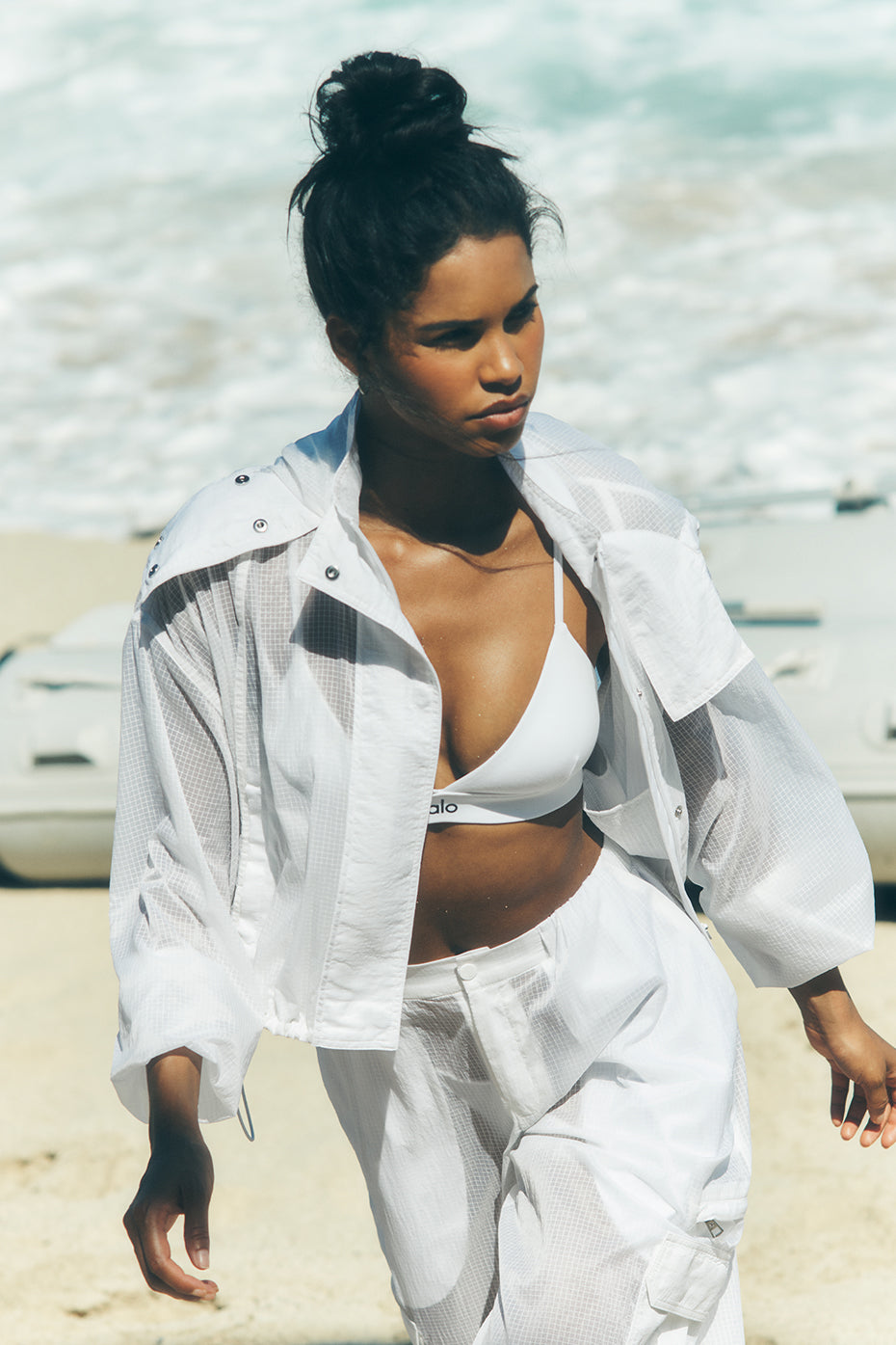 Cropped Game Time Full Zip Jacket - White